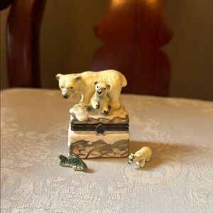 Ceramic polar bear trinket box with trinkets from Direct Connection Industry